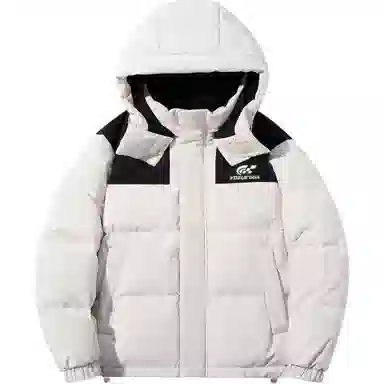 鸭鸭 加厚保暖插色拼接撞色休闲连帽鸭绒套头无性别面包服暗黑羽绒服外套 男女同款