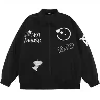 三体 红岸基地系列 监听员趣味复古大绣花字母基础款纯色棒球翻领拉链宽松休闲保暖防水棉服 男女同款