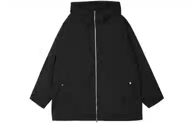 速写 纯色宽松长袖连帽拉链棉服 男女同款