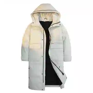 鸭鸭 连帽过膝长款工装大口袋羽绒服 男款