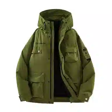 鸭鸭 山系字母印花立体多口袋设计连帽保暖羽绒服 男女同款