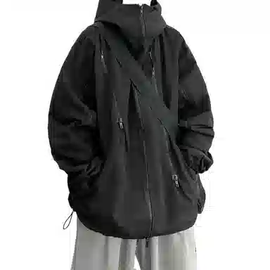 玉儿恋  纯色高领连帽机能风美式  防水防风冲锋衣 男款