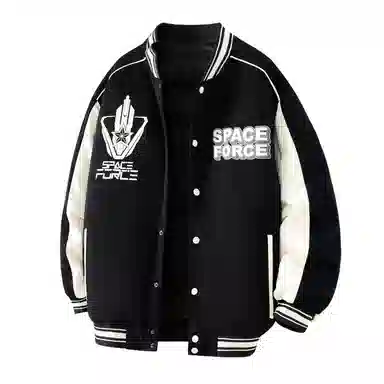 三体 太空亚洲舰队系列 休闲复古美式宽松趣味英文字母发泡印花学院风拼接撞色保暖加厚飞行员棒球夹克多巴胺羽绒服 男女同款