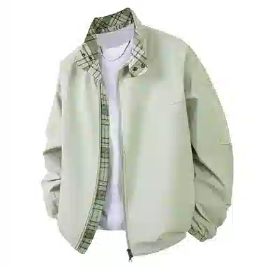 快鱼 美式简约复古青少年基础款潮流高街立领撞色格子纯色休闲百搭舒适长袖外套夹克 男女同款