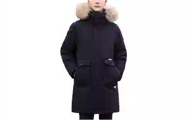 鸭鸭 连帽拉链中长款加厚羽绒服 男款