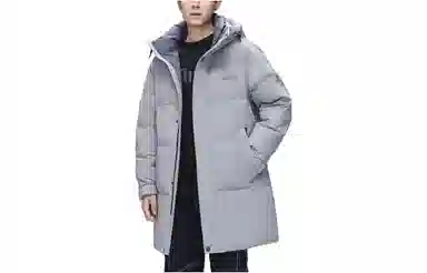 鸭鸭 连帽拉链长袖中长款羽绒服 男款