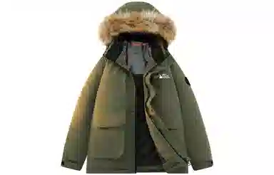 雅鹿 复古工装大口袋设计户外纯色山系立体字母户外可拆卸毛领连帽派克服宽松休闲加厚内里石墨烯保暖中长款羽绒服 男女同款