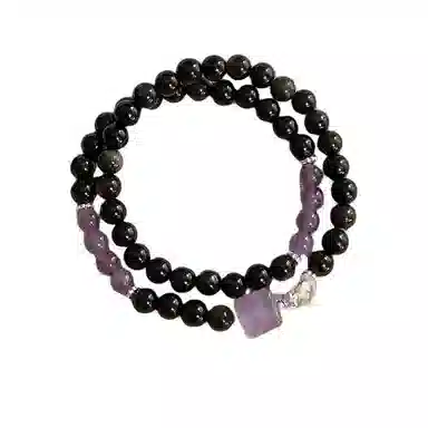 【不负时光】 指尖瑰宝 八方来财诸事顺利时来运转好运暴富招财纳福事业有成学业进步国潮双圈手饰天然 黑曜石 玉石手串 男女同款情侣款