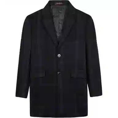 才子 保暖条纹平驳领大衣 男款 黑蓝色