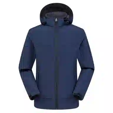 浪莎  软壳连帽纯色拉链  防水防风速干冲锋衣 男款