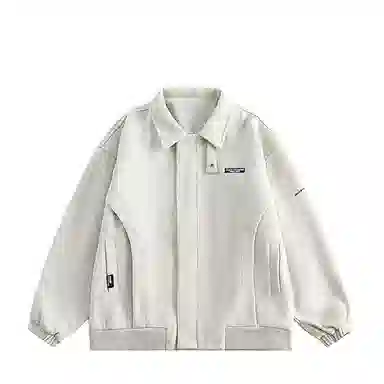 玉儿恋 字母印花翻领宽松落肩拉链长袖夹克外套 男女同款