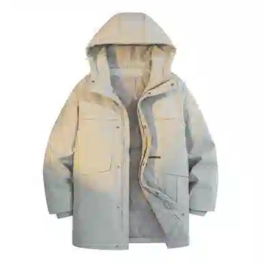 鸭鸭 简约舒适保暖连帽中长款工装口袋羽绒服 男款