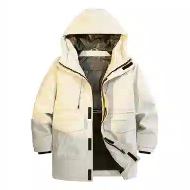 鸭鸭 纯色大口袋保暖防风连帽羽绒服 男款