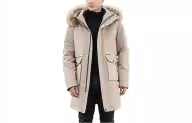 鸭鸭 连帽拉链中长款加厚羽绒服 男款