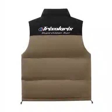 三体 末日之战系列 美式复古撞色拼接简约基础款字母印花宽松立领拉链休闲保暖厚款高街潮牌面包服城市风百搭无袖马甲 男女同款