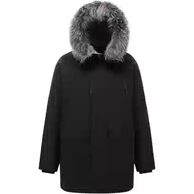 鸭鸭 山系户外多口袋工装风鸭绒休闲保暖宽松连帽套头纯色毛领暗黑羽绒服 男女同款