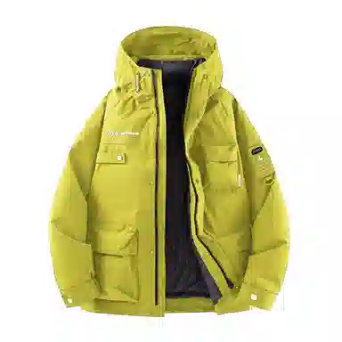 鸭鸭 山系字母印花立体多口袋设计连帽保暖羽绒服 男女同款