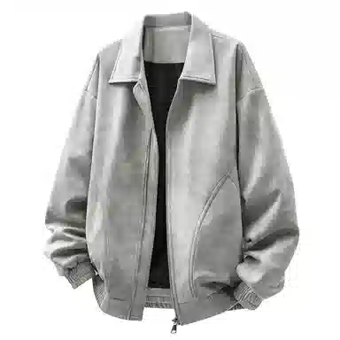 快鱼 美式复古简约潮牌纯色机车风翻领青少年基础款宽松休闲时尚百搭拉链防风长袖外套夹克 男女同款