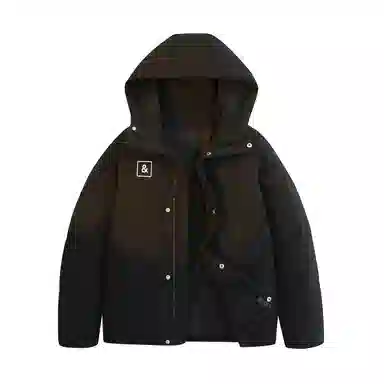 鸭鸭 加厚保暖宽松连帽防风印花字母简约无性别面包服夹克暗黑休闲羽绒服外套 男款