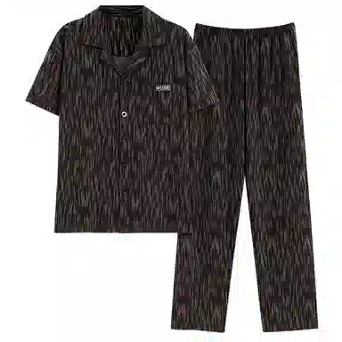 莫代尔 舒适轻柔细腻翻领百搭短袖上衣可外穿家居服长裤睡衣套装 男款 黑色