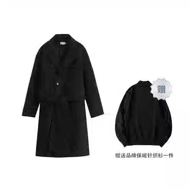 我是大卫 纯色复古中长款过膝保暖加厚毛呢大衣 男女同款