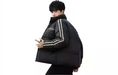 鸭鸭 条纹立领休闲宽松羽绒服 男款