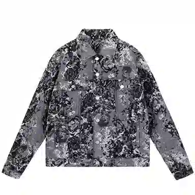 CIZA Vintage Blue and White Porcelain Jacquard Denim Jacket