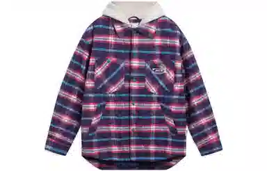 李宁 格子单排扣连帽宽松运动棉服 男女同款 葡灰紫色组格子