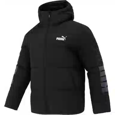 PUMA Letter Print Down Hoodie Jacket Black