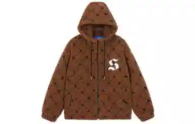 SWAMP AREA Letter Applique Sherpa Hoodie Jacket