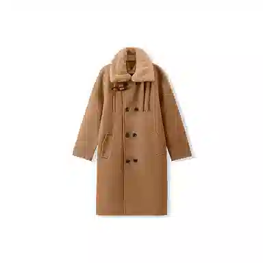 我是大卫 复古双排扣过膝保暖加厚休闲大衣 男女同款 卡其色