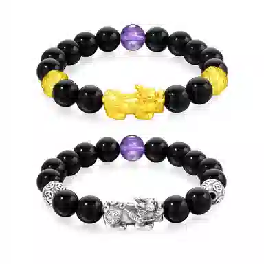 【s999足银貔貅】 喜宝春花 八方来财紫水晶转运珠佛珠父亲前程似锦平安喜乐男朋友诸事顺利国风新中式古风好运 黑檀 手串 男女同款情侣款