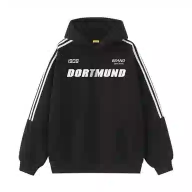 普鲁士多特蒙德 美式纯色字母印花宽松休闲日常通勤经典简约百搭连帽卫衣 男女同款