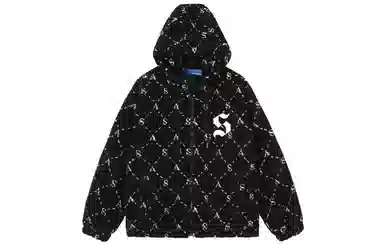 SWAMP AREA Letter Applique Sherpa Hoodie Jacket