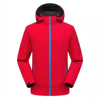 浪莎  软壳连帽纯色拉链  防水防风速干冲锋衣 男款