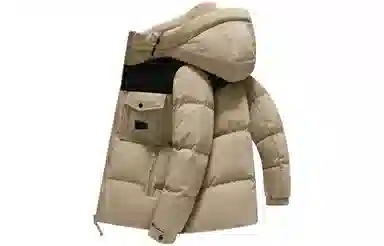 鸭鸭 拉链撞色拼接短款连帽羽绒服 男款