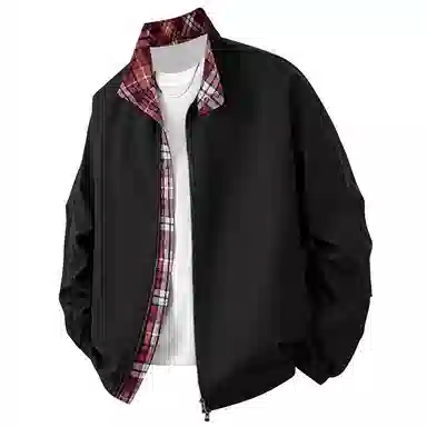 快鱼 美式简约复古青少年基础款潮流高街立领撞色格子纯色休闲百搭舒适长袖外套夹克 男女同款