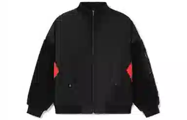 中国李宁 宽松拼接拉链立领休闲长袖棉服 男款 黑色