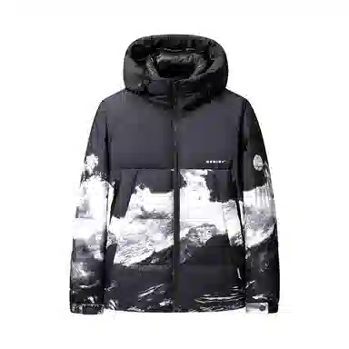 鸭鸭 白云雪山渐变休闲宽松连帽套头羽绒服 男女同款