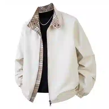 快鱼 美式简约复古青少年基础款潮流高街立领撞色格子纯色休闲百搭舒适长袖外套夹克 男女同款