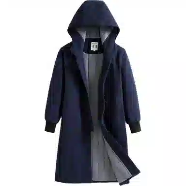 玄笙 纯色中长款连帽棉服 男款