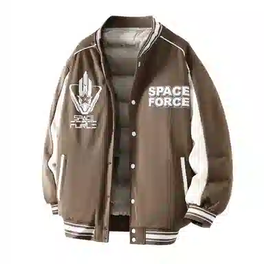 三体 太空亚洲舰队系列 休闲复古美式宽松趣味英文字母发泡印花学院风拼接撞色保暖加厚飞行员棒球夹克多巴胺羽绒服 男女同款