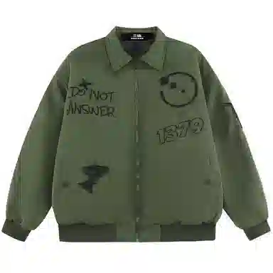 三体 红岸基地系列 监听员趣味复古大绣花字母基础款纯色棒球翻领拉链宽松休闲保暖防水棉服 男女同款