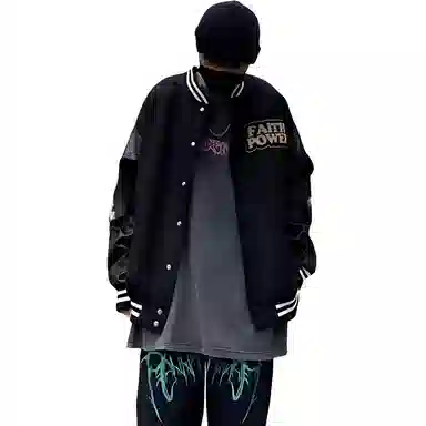 玉儿恋 刺绣百搭简约夹克外套 男款 黑色
