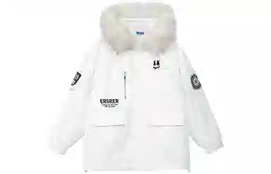 ER Letter Print Fleece Lined Mid-Length Hoodie Down Jacket