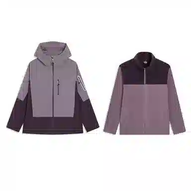 特步  羽翼 摇粒三合一可拆卸 简约工装风防风户外时尚情侣外套 防水冲锋衣  男女同款 暗夜紫