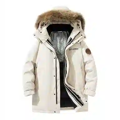 鸭鸭 绿色军大衣外套升级石墨烯内里可脱卸貉子毛领连帽无性别暗黑羽绒服 男女同款 黑色