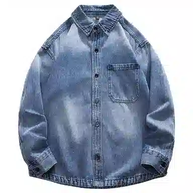 美式复古宽松水洗双口袋翻领大码牛仔外套 男款