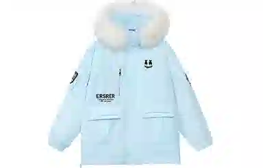 ER Letter Print Fleece Lined Mid-Length Hoodie Down Jacket