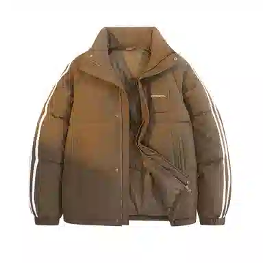 鸭鸭 撞色条纹印花时尚休闲无性别立领羽绒服 男女同款